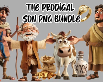 Paquete PNG del hijo pródigo, imágenes prediseñadas bíblicas, la parábola, descarga digital