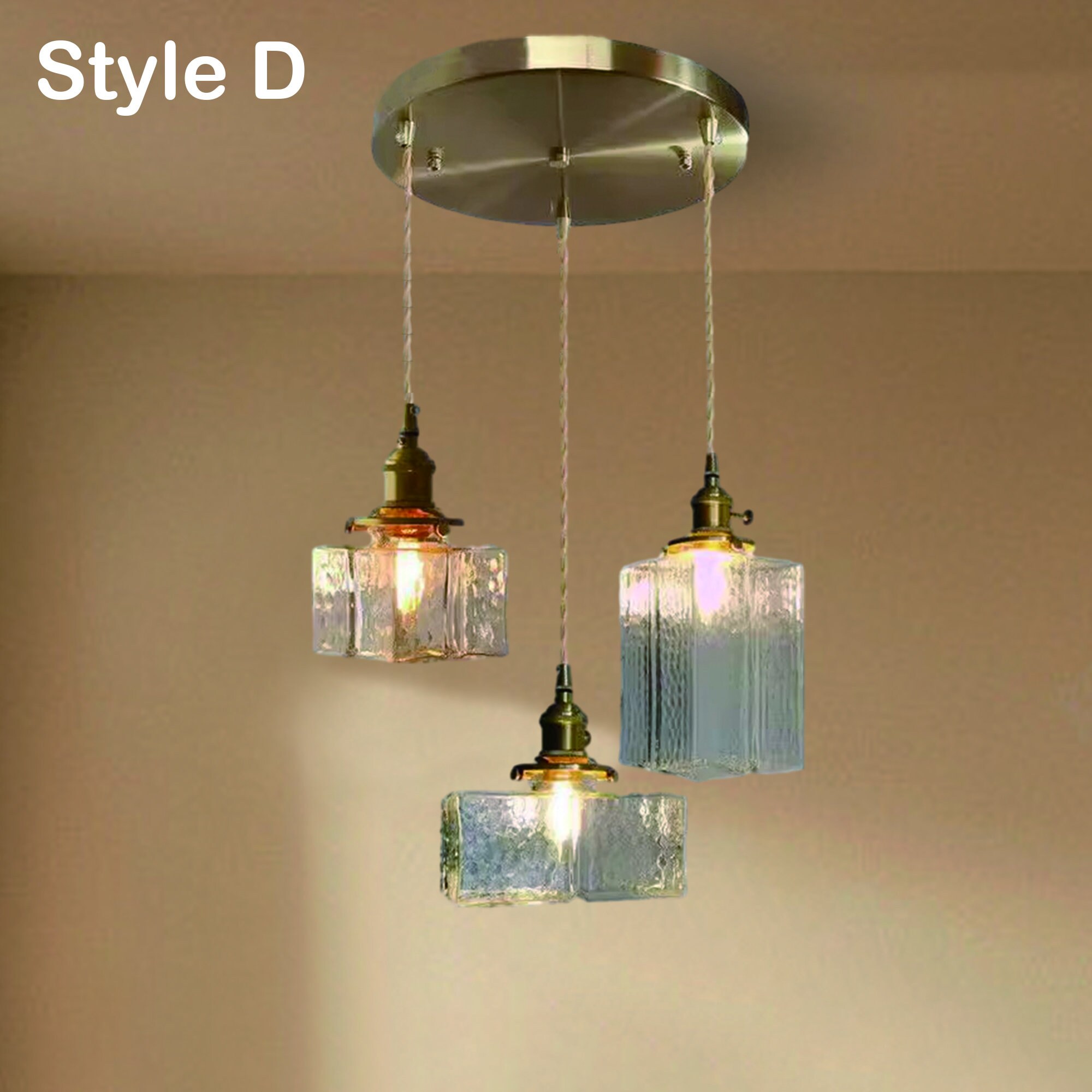 View of Unique Glass Pendant Light-brass Ceiling Light-light for Kitchen Island ...