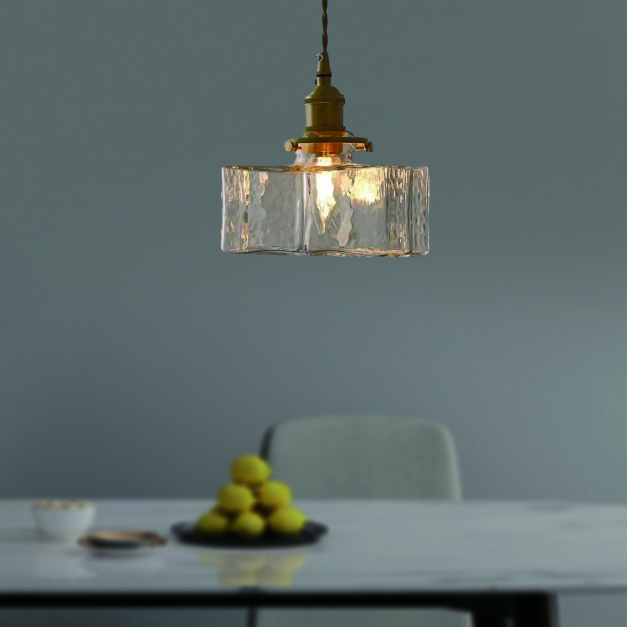 View of Unique Glass Pendant Light-brass Ceiling Light-light for Kitchen Island ...