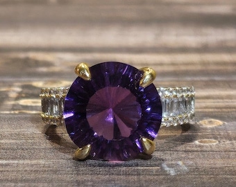 natural amethyst round cut adjustable ring 925 sterling silver gift for mom girlfriend wife her birthstone