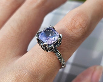 natuurlijke lavendel melkachtige amethist vintage stijl 925 sterling zilveren verstelbare ring