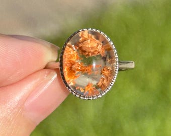 Natural orange phantom quartz lodolite vintage adjustable 925 sterling silver ring oval shape gift for her mother girlfriend mom wife
