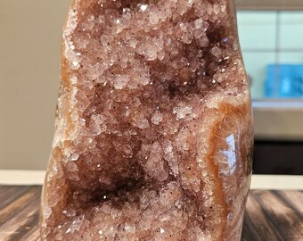 RARE Natural pink geode cut base
