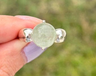 Natural green phantom quartz lodolite adjustable 925 sterling silver ring oval shape gift for her mother girlfriend mom wife