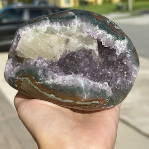 beautiful natural druzy amethyst geode with calcite from Brazil