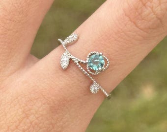 Natural Tourmaline blue design 925 sterling silver adjustable ring