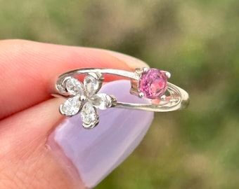 Natürliche Turmalin rosa 925 Sterling Silber Ring einstellbar