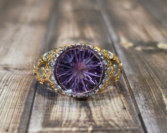 natural amethyst round cut adjustable ring 925 sterling silver gift for mom girlfriend wife her birthstone