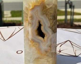 Natural golden Agate Crystal Tower - Healing Energy and Boho Decor