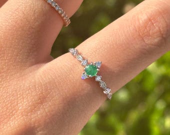 natural dainty emerald stacking 925 sterling silver adjustable ring gift for her birthday present daughter wife friend girlfriend