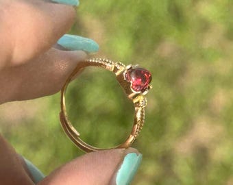Natural Tourmaline pink gold plated 925 sterling silver adjustable ring