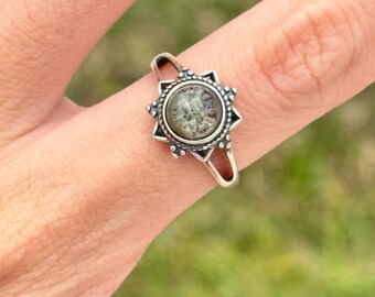 Natural green phantom quartz lodolite adjustable 925 sterling silver ring gift for her mother girlfriend mom wife