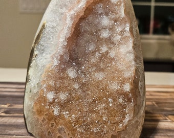 RARE Natural pink geode cut base