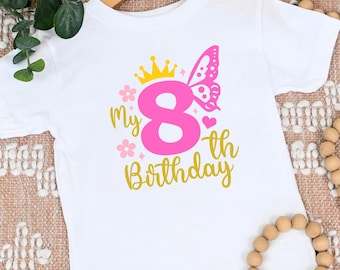 Eighth Birthday Girl Shirt, Princess Party Outfit, Bday Gift