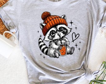 Retro Feral Raccoon Fall T-Shirt, Autumn Season Tee, Raccoon Lover Gift