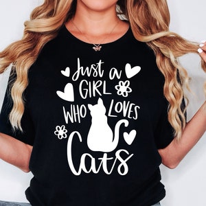 Camiseta "Solo una chica que ama a los gatos", camiseta "Mamá gata", camiseta "Chica con gato", camiseta "Amante de las mascotas", camisetas con gráficos de mascotas, camiseta "Gato lindo"