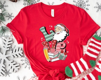 Camiseta navideña "Love Teacher", camiseta festiva, regalo de Navidad