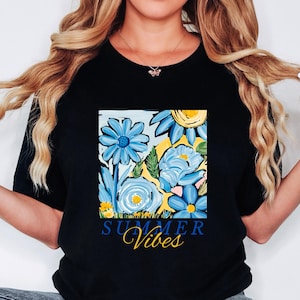 Colorful Summer Vibes T-Shirt – Retro Graphic Tee for Women – Cute Summer Shirt – Fun Beach Vacation Shirt – Bright Summer Top