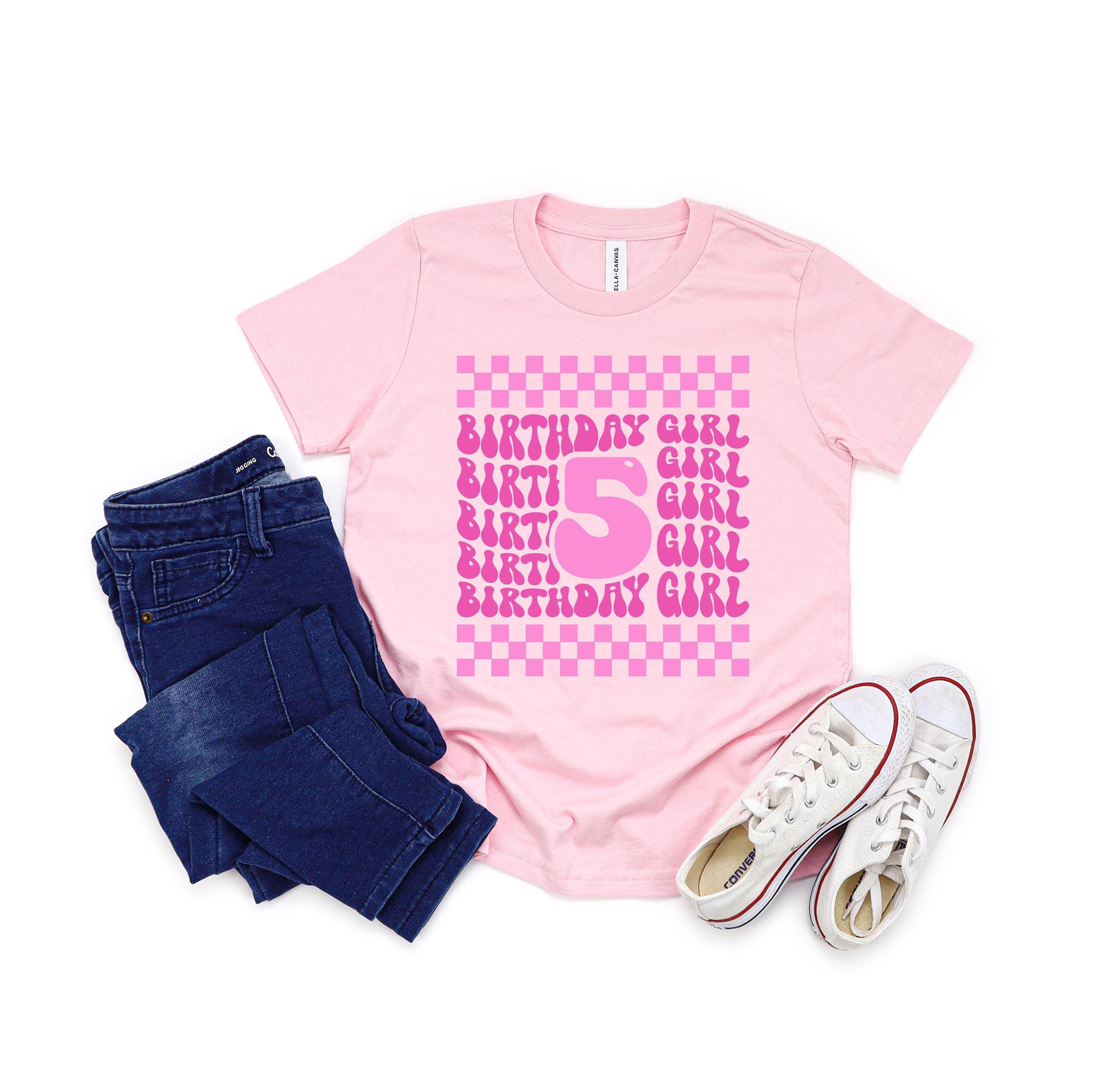 5th Birthday Girl T-Shirt: Retro Wavy Checker Tee, Party Outfit