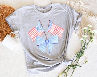 トップス AMERI CHARMING RIBBON LIKE SHORT SHIRT American Flag Sequin Ribbon T-Shirt - Off White - 4th of