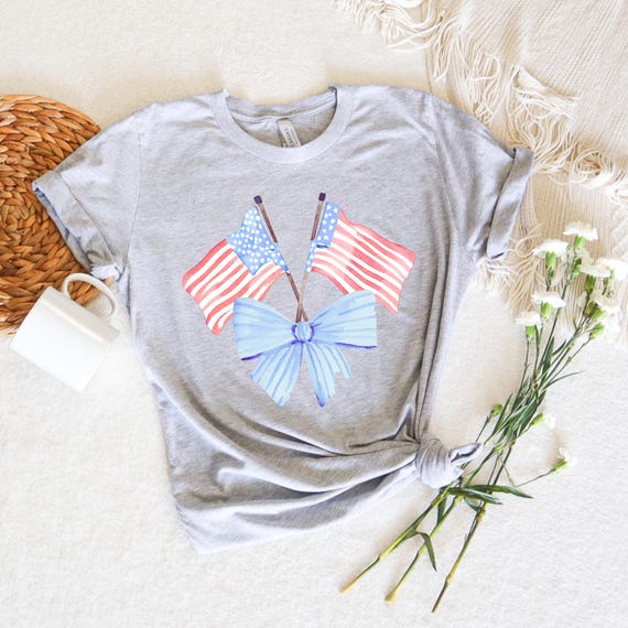 Preppy American Flag Bow T-shirt: Grandmillennial 4th of