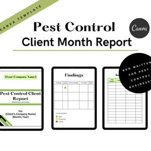 Pest Control Client Report, Pest Control Month Report and Findings, Canva Template, with Client Feedback Section