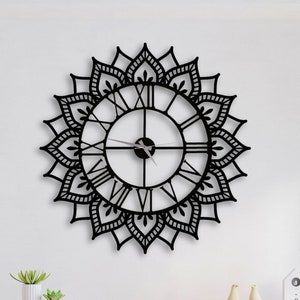 Mandala Large Wall Clock, Metal Modern Wall Clock, Oversized Wall Clock, Flower Clock, Metal Wall Clock, industrial wall clock,New home gift