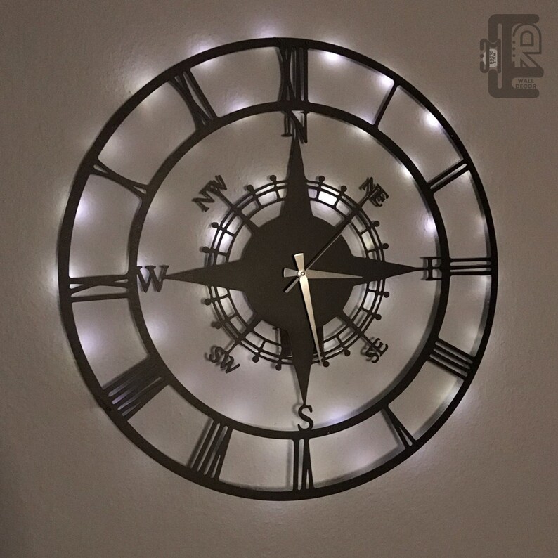 XXL Led Light Compass Metal Wall Clock, Modern Clock,oversized Wall