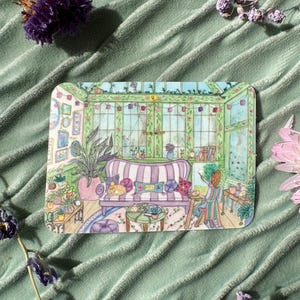 Autocollant "Toile printanière au jardin d'hiver" sticker imprimé d'après une aquarelle originale.