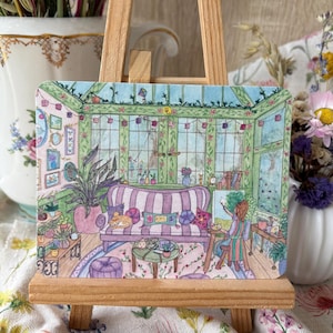 Carte illustrée " Toile printanière au jardin d'hiver" d'après une aquarelle originale.
