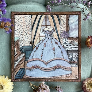 Cartolina illustrata, formato quadrato - Passione blu al tempo di Sissi - Stampata da un acquerello originale.