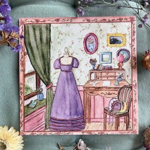 Carte illustrée, format carrée - Dans l'univers de Jane Austen - Imprimée d'après une aquarelle originale.