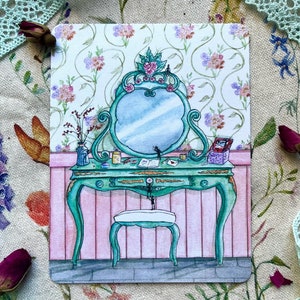 BEAUTÉ ESPIÈGLE. Carte imprimée d'après une aquarelle originale.