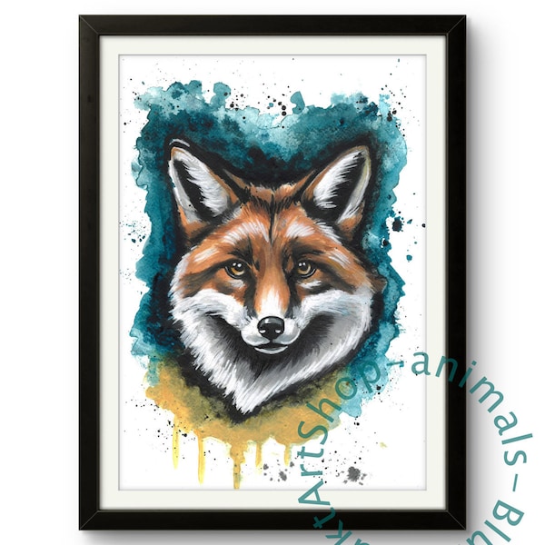 Animal fox, Digital Art, Digital Print, House Warming Gift, Animal Painting, Vintage decoration, Sublimation, Collages, Animal print