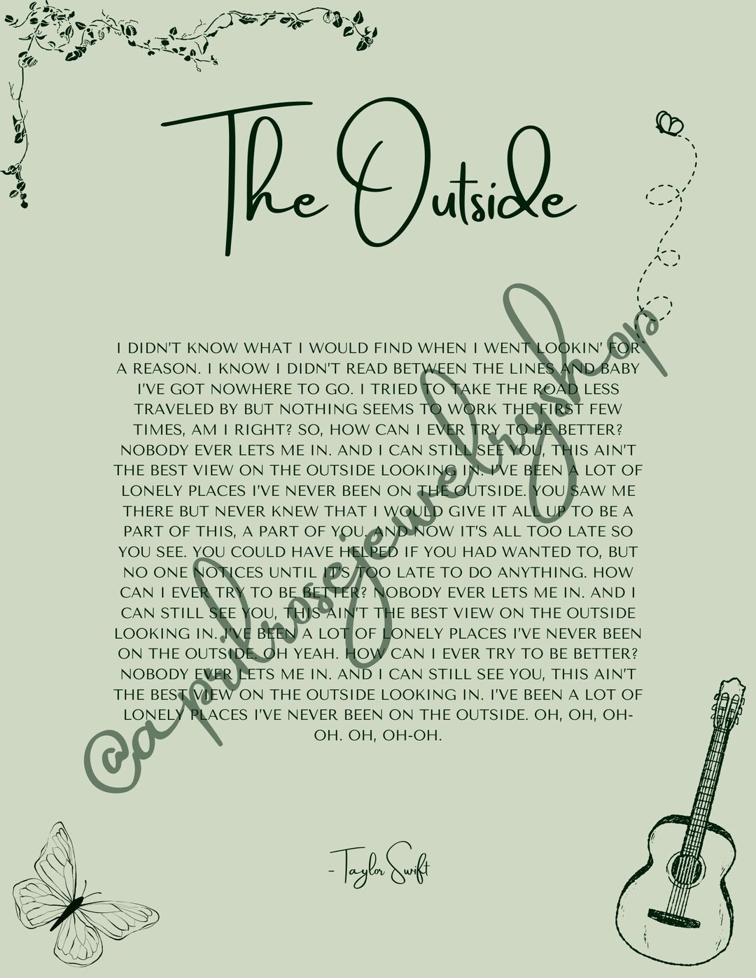 The Outside Taylor Swift Lyric Art Debut Album Digital Download Etsy