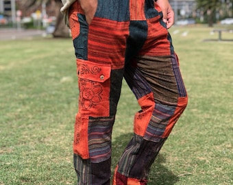 100% Cotton | Patch | Block print | Stone Washed | Unisex |Ethical | Hippie | Cargo Style | Pant | Trouser | Made In Nepal