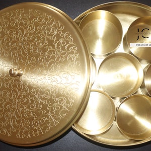 Indian Brass Spice Kitchen Storage Containers/ Masala Box/Storage Box/Decorative Round Spice Box  Masala dabba | Indian Masala box- Brass