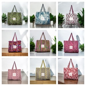 Sac fourre-tout fait main / Sacs fourre-tout matelassés indiens / Sac d'épicerie / Sac fourre-tout pour femme / Sac à bandoulière en coton ethnique / Grand sac fourre-tout
