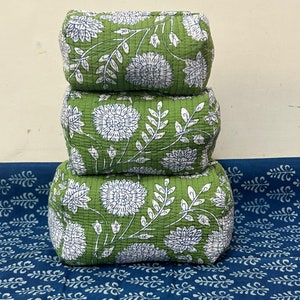Large Cotton Quilted Block Printed Makeup Bag | Handmade Pouch Bag | Toiletry Bag | Cosmetic Bag Travel Organizer Accessory Bag