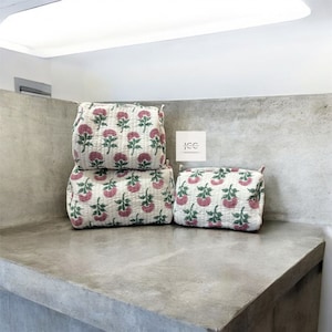 Handmade Pure Cotton Quilted Toiletry Bag, Women Toiletry Pouch, Quilted Makeup bag, Indian Toiletry Pouch