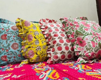 Indian Block Print Pillow Cover, Bohemian Pillow Cover, Mexican Pillow Cover, Outdoor Pillows, Hippies Pillow Cover, Custom Size Pillows