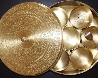 Indian Spice Box In Brass With Spoon  Masala dabba | Indian Brass Masala box Tableware Kitchen | Spice Storage Box