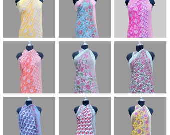 Indian Hand Block Printed cotton Sarong lightweight natural summer beach shawl, Beach Dress Cotton Washable Sarong Women Sarong