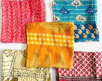 Servilletas Kantha Vintage al por Mayor, Servilletas Kantha de Colcha de Sari India, Servilletas Kantha Decorativas, Servilletas Boho