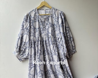 Grey Floral Block Print Fabric Kyra Midi Dress | Bohemian Cotton Dress | Dresses for Women | String Closer Dress