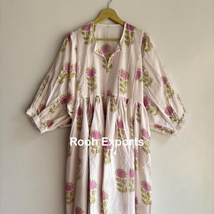 Floral Hand Block Print Kyra Midi Dress | Bohemian Cotton Dress | Dresses for Women | String Closer Dress