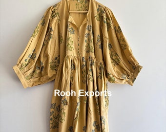 Abito midi Kyra con stampa floreale a blocchi di colore / Abito in cotone boho / Abiti da donna / Abito String Closer