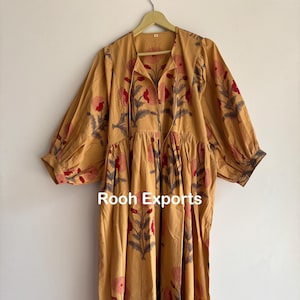 Floral Hand Block Print Kyra Midi Dress | Bohemian Cotton Dress | Dresses for Women | String Closer Dress