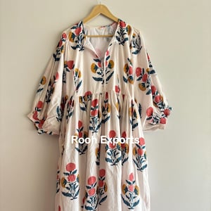 Floral Hand Block Print Kyra Midi Dress | Bohemian Cotton Dress | Dresses for Women | String Closer Dress