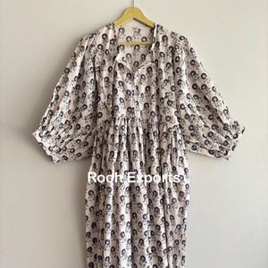 Floral Hand Block Print Kyra Midi Kleid | Boho Baumwoll Kleid | Kleider für Frauen | String Näher Kleid